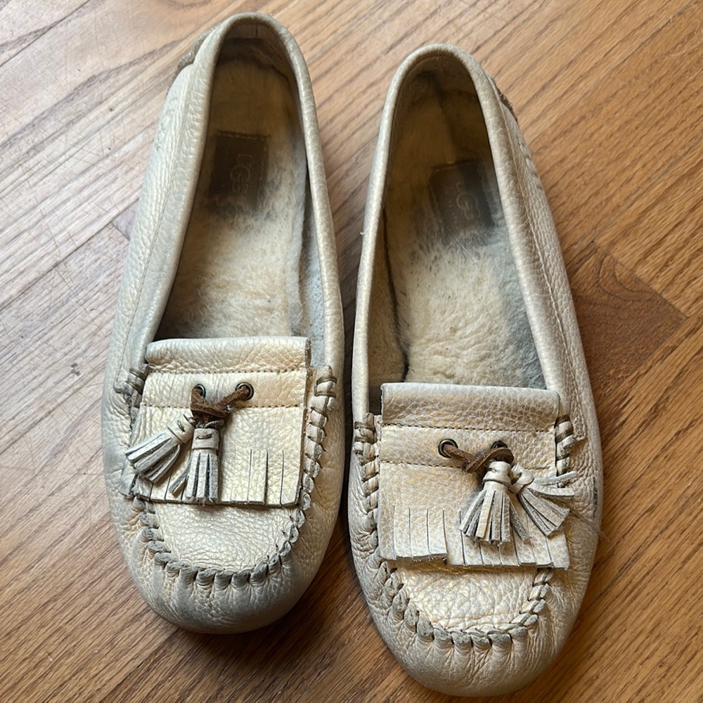 UGG Women's Cream Leather Loafers